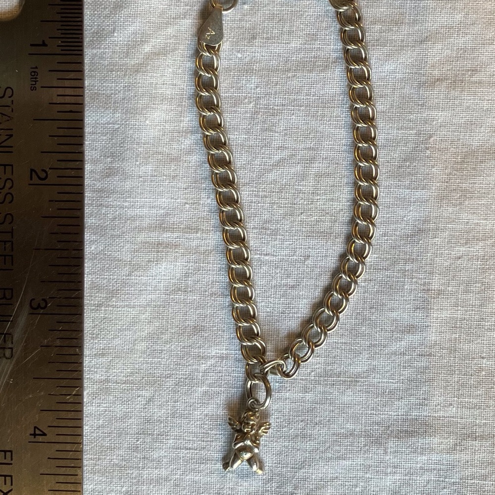 Silver Double-Chain Vintage Angel Cham Bracelet Italy Az